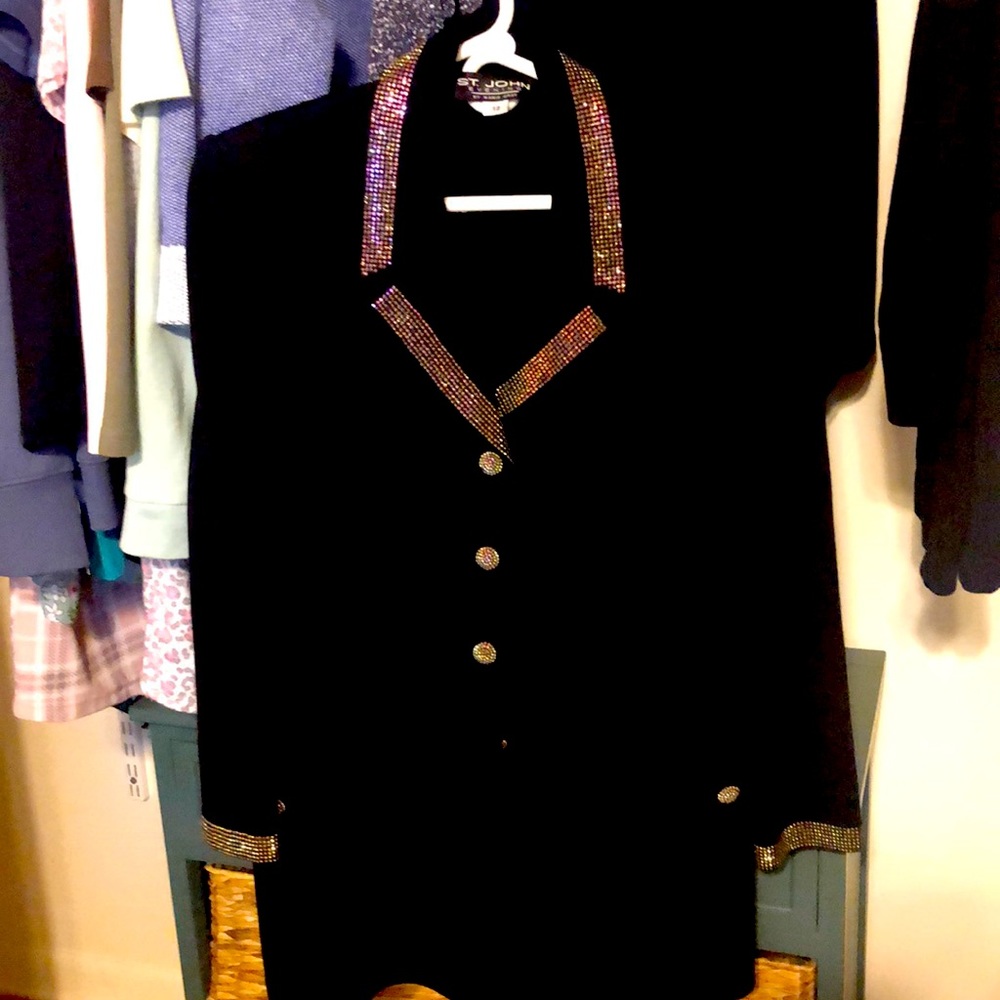 Knittop has crystal neck, lapel, buttons, cuff